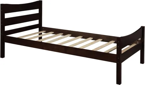 Vista 8 de Anwick Base de cama individual de madera con cabecero y estribo, base de colchón de plataforma con soporte de listones de madera para niños, Espresso