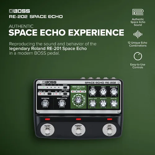 Vista 8 de BOSS RE-202 Space Echo Pedal de Efectos de Eco de Cinta, Delay y Reverberación Recreación Moderna del Legendario Roland RE-201 Space Echo