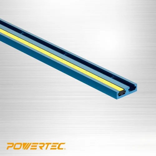 Vista 2 de POWERTEC 71697 Kit de riel doble T de 36 pulgadas para carpintería, cinta métrica adhesiva de derecha a izquierda e inserción de plástico de riel T