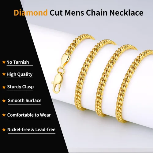Vista 2 de Jewlpire Silver Chain Gold Chain for Men Women Boys - Diamond Cut Miami Mens Cuban Link Chain Necklace 4mm6mm Mens Chain 18K Gold Plated316L