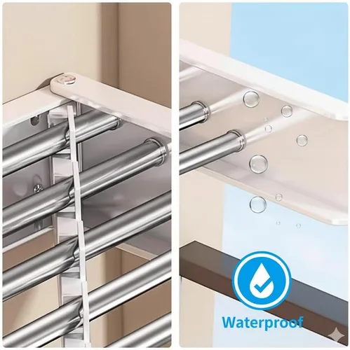 Vista 5 de Estante de secado de ropa montado en la pared 31.5" plegable, 60 libras para lavandería y apartamento Carbon Steel & Stainless Steel, 60 lb