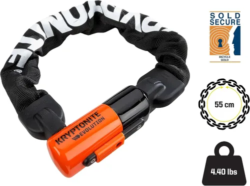 Vista 3 de Kryptonite Evolution 1055 - Cerradura de cadena para bicicleta, 1.8 pies de largo, cadena de acero de 0.394 in, resistente, antirrobo, vendida