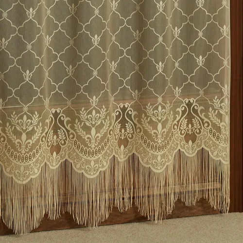 Vista 3 de Touch of Class Panel de cortina victoriana de encaje Fleur de Lis para ventana de poliéster - Oro antiguo - Panel de estilo europeo para ventanas