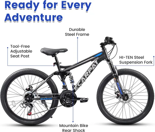 Vista 5 de 26 27.5 inch Mountain Bike Full Suspension, 21-Speed Steel Frame for Men & Women, Mechanical Disc Brakes Mens Mountain Bike, Outdoor Cycling