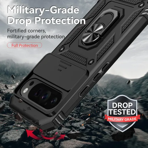 Vista 5 de Funda para Google Pixel 9 Pro XL con cubierta para lente de cámara, protector de pantalla HD, doble capa de grado militar a prueba de caídas