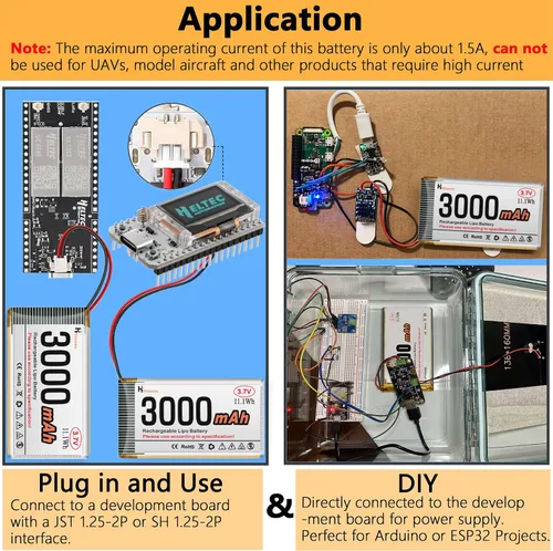 Vista 7 de Batería recargable de 3.7V 3000mAh 1S 1C LiPo Batería para ESP32, Raspberry Pi, IoT, altavoz y dispositivo inalámbrico con placa de protección