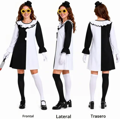Vista 4 de 6 piezas de disfraz de payaso artístico para mujer, aterrador asesino de películas de terror, accesorios de disfraz de Halloween, accesorios