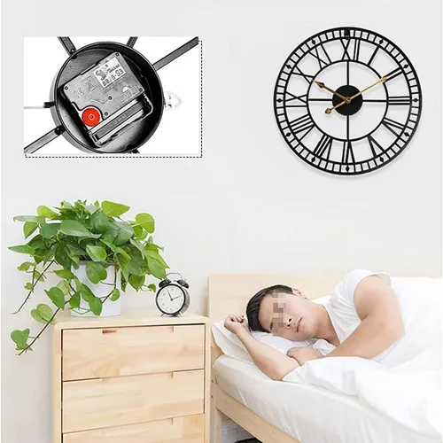 Vista 7 de Home Decoration Clock Metal Wall Clock Decorative 3D Roman Numeral Wall Clock Silent Battery Operated Industrial Style Clock Wall(60 * 60cm)