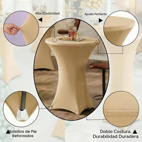 Vista 3 de Fundas para mesa de cóctel, paquete de 2 manteles redondos de 32 x 43 pulgadas, color beige