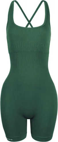 Vista 2 de AUROLA Mameluco con tirantes para mujer, para entrenamiento, yoga, gimnasio, sin costuras, de una pieza, con control de abdomen, brasier deportivo