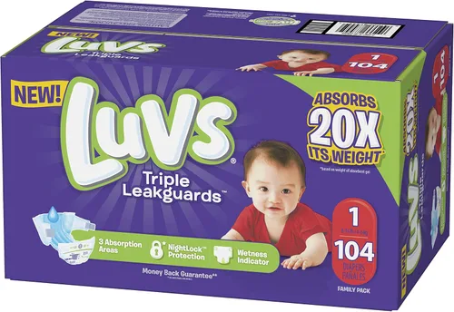 Vista 2 de Luvs Luvs - Pañales de triple protección contra fugas, talla 1, 104 unidades, 104