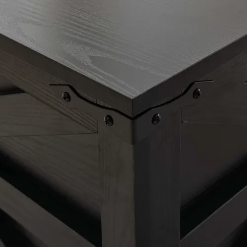 Vista 4 de Mesa de centro negra con almacenamiento, mesa de cóctel con parte superior elevadora con bisagras, mesa central cuadrada de madera con gran
