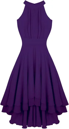 Vista 5 de YONGHS Vestido de dama de honor alto y bajo halter de las mujeres vestido corto de fiesta de baile vestido de regreso a