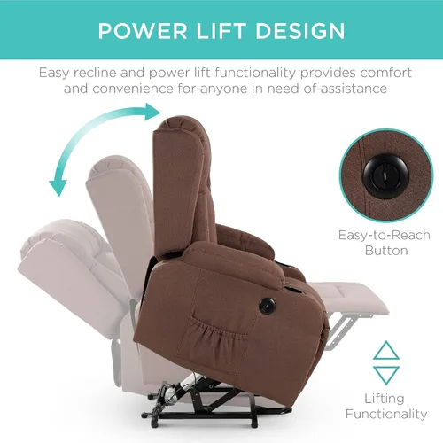 Vista 4 de Best Choice Products Silla elevadora eléctrica de lino moderno, silla de masaje reclinable, muebles ajustables para espalda, patas con 3 posiciones