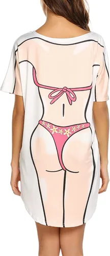 Vista 2 de Ekouaer - Camiseta holgada de manga corta y estampado de bikini para mujer, pareo, prenda divertida