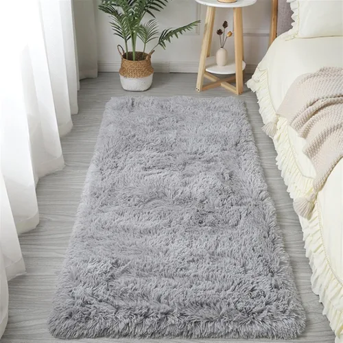 Vista 12 de GIBZ Alfombra rectangular de pelo largo de piel para interiores, antideslizante, suave, para dormitorio, sala de estar, lavable, color azul, 2