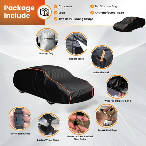 Vista 2 de Funda impermeable para automóvil deportivo, súper ligera, para todo tipo de clima, resistente a los rayos UV y a los arañazos, con cremallera