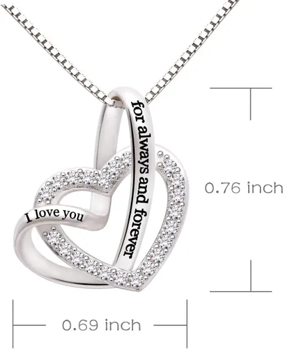 Vista 3 de ALOV Sterling Silver joyas, collar con corazón amor de circonio cúbico "I love you for always and forever