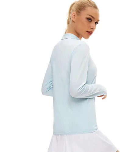 Vista 4 de Camisa polo de golf de manga larga para mujer, con protección solar UPF50+, absorbe la humedad, secado rápido