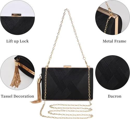 Vista 4 de Bolso de mano para mujer, bolso de mano de noche con borla, bolso cruzado y bolso de hombro para fiesta de noche de boda