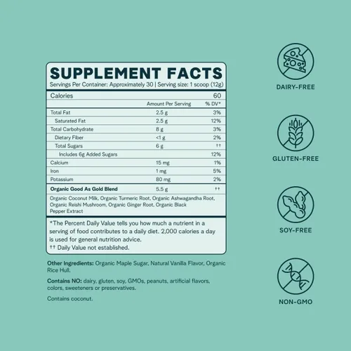Vista 3 de Ora Organic Golden Milk Powder - Polvo de cúrcuma ayurvédica con adaptógenos orgánicos, Ashwagandha, Reishi y jengibre, orgánico, sin gluten, sin