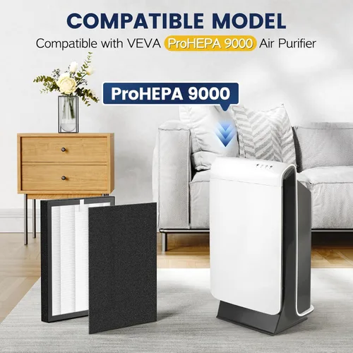 Vista 3 de Filtro de repuesto ProHEPA 9000 compatible con purificadores de aire VEVA 9000, 2 filtros de repuesto HEPA y 8 prefiltros de carbón activado