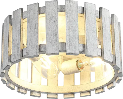 Vista 13 de Lámpara de techo de montaje empotrado de granja, lámpara de madera cerca del techo, accesorios de iluminación rústicos de pasillo para cocina