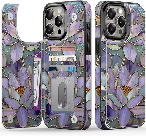 Vista 24 de FUNMIKO Funda tipo cartera para iPhone 13 con tarjetero, bloqueo RFID, protección de grado militar y obras de arte impresas con rayos UV, cierre