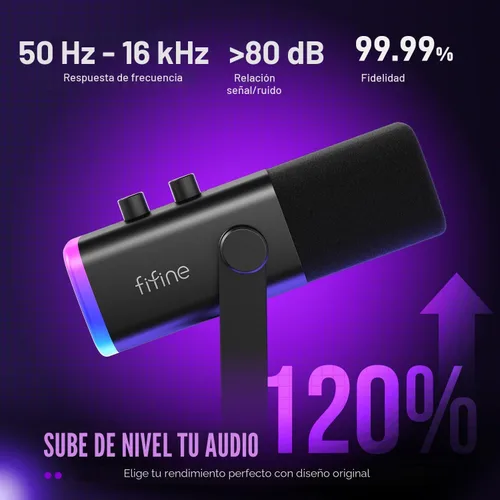 Vista 3 de FIFINE - Micrófono dinámico XLR/USB para podcasts, de transmisión de juegos con luz RGB, botón de silencio, conector para auriculares, soporte