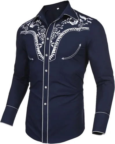 Vista 3 de Daupanzees Camisas bordadas de manga larga para hombre, ajuste delgado, casual, con botones