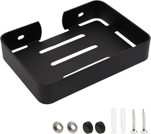 Vista 8 de Jabonera de acero inoxidable plateado para jabón montado en la pared con tornillos, jabonera resistente para barra de jabón elegante soporte