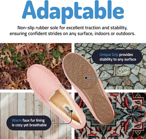 Vista 16 de Floopi Pantuflas para mujer, forro de piel sintética suave con espuma viscoelástica acogedora, pantuflas de casa para mujer con suela antideslizante