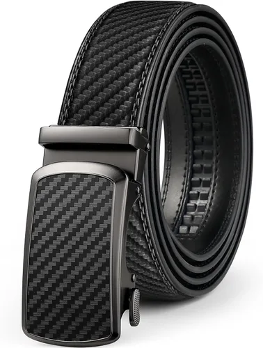 Vista 22 de Drowsmen - Cinturón de cuero para hombre con trinquete de 1 3/8 pulgadas, hebilla automática de deslizamiento con clic, ajuste ajustable para un