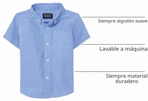 Vista 4 de The Children's Place - Camisa Oxford de manga corta con botones para bebés y niños pequeños Azul claro