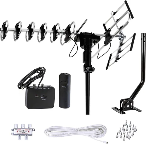 Vista 11 de Five Star Antena para exteriores HD TV de 200 millas de alcance con rotación motorizada de 360°, radio UHF/VHF/FM con control remoto infrarrojo