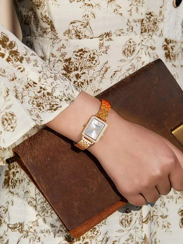 Vista 6 de VICTORIA HYDE Relojes para mujer, esfera de nácar verde, correa de cuero auténtico, caja rectangular clásica