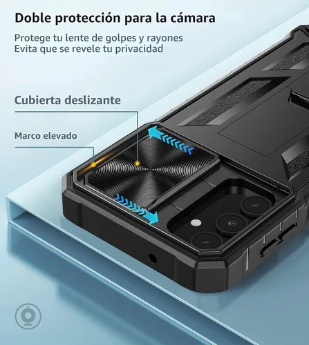 Vista 2 de FNTCASE for Samsung Galaxy A14-5G Case with Slide Camera Cover & Holster Black Matte