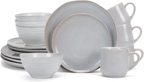 Vista 7 de Elanze Designs Reactive Glaze Farmhouse - Juego de vajilla rústica de cerámica bohemia de cerámica de 16 piezas, servicio para 4, color azul hielo