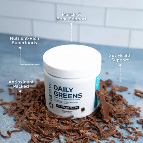Vista 6 de Revive MD Daily Green Powder Superfood (chocolate) – Supergreens Polvo para apoyar los niveles de energía – Jugo verde que mejora la ingesta