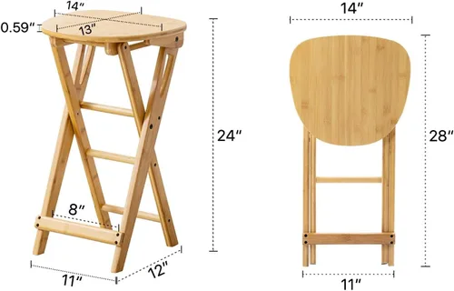 Vista 7 de Taburete plegable de 24 pulgadas, taburete de cocina plegable de madera sin respaldo para isla de cocina, sillas plegables de altura de mostrador