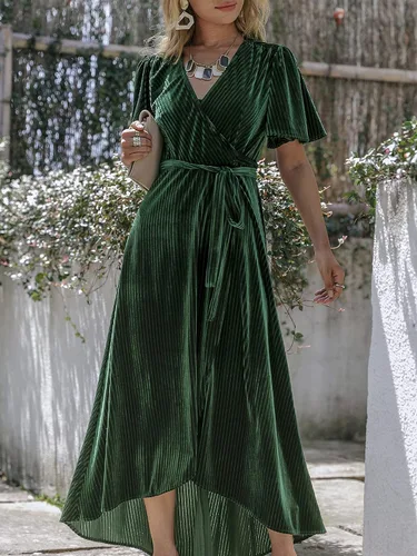 Vista 7 de BerryGo Vestido semiformal de terciopelo con cuello en V para mujer, vestido largo de cóctel para invitados de boda