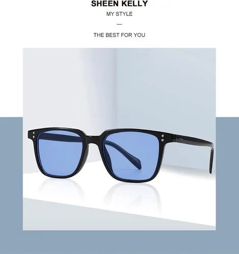 Vista 7 de SHEEN KELLY TR90 Polarized Sunglasses Square for Men Women Black Frame Glasses Downey See Through Lens Blue Tinted