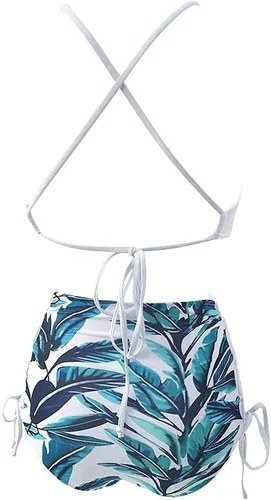 Vista 4 de Bikini africano sin espalda para mujer, traje de baño tankini de cintura alta, traje de baño con correa
