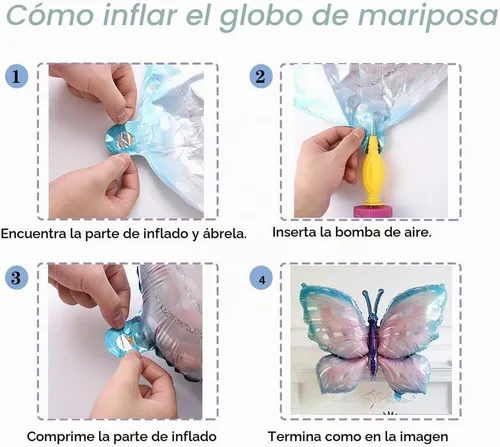 Vista 2 de Globos de mariposa de 4 piezas para decoración de fiestas temáticas de Azul