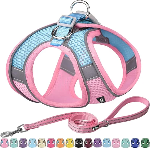 Vista 14 de AIITLE Arnés para perro, arnés sin tirones con correa, chaleco reflectante ajustable para perro, arnés para gatos a prueba de escape, caminar al