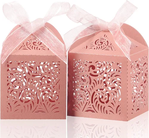 Vista 10 de COTOPHER 60 cajas de recuerdo cortadas con láser, caja de regalo pequeña de 2 x 2 x 2.75 pulgadas para regalos, recuerdos de fiesta de boda