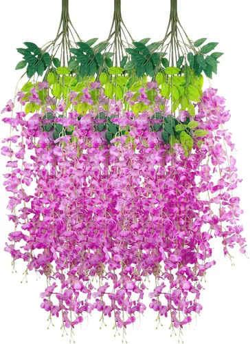 Vista 60 de Paquete de 5 guirnaldas de flores colgantes de glicina rosa, enredaderas de flores artificiales de 3.77 pies, glicinia falsa, guirnalda colgante