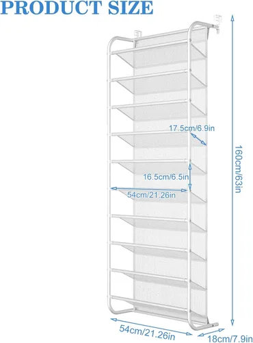 Vista 3 de AQQHSAIN Organizador de zapatos de pared de 10 niveles sobre la puerta, zapatero de pared, zapatero de puerta, zapatero para armario, despensa