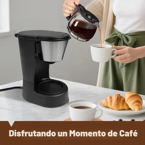 Vista 3 de Cafetera de goteo de 5 tazas de café antigoteo de un solo toque con jarra de filtro reutilizable, para mantener el calor, cuchara, cafetera