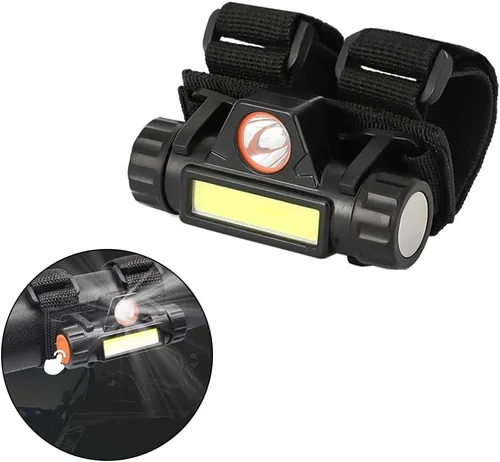Vista 4 de Linterna frontal recargable, faro LED recargable, base magnética y correa ajustable para la cabeza, batería recargable por USB de 800 mAh